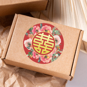 Sticker Rond Couronne florale rose moderne pour mariage chinois