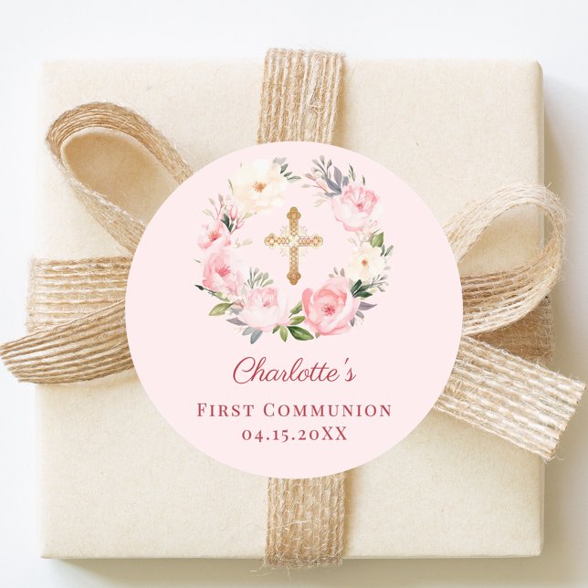 Sticker Rond Couronne florale rose pour première communion (Créateur téléchargé)