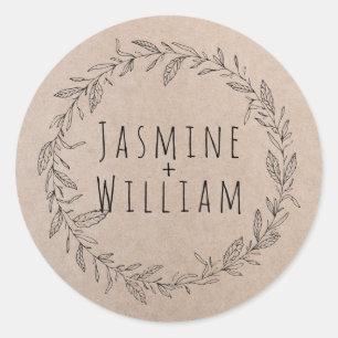 Sticker Rond Couronne florale rustique en papier kraft personna