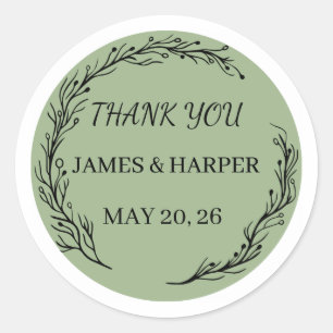 Sticker Rond Couronne florale verte sauge rustique Rond WeddiSt