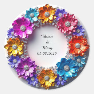 Sticker Rond Couronne florale vibrante aux fleurs colorées