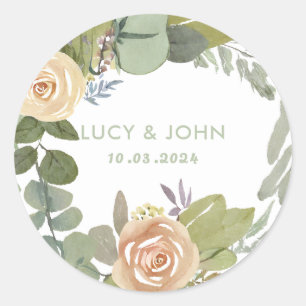 Sticker Rond Couronne florale vintage en souvenir de mariage