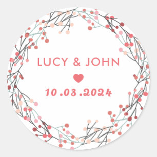 Sticker Rond Couronne florale vintage pour cadeau de mariage