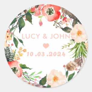 Sticker Rond Couronne florale vintage pour cadeau de mariage