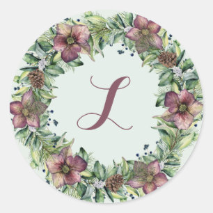 Sticker Rond Couronne florale violette - Monogramme