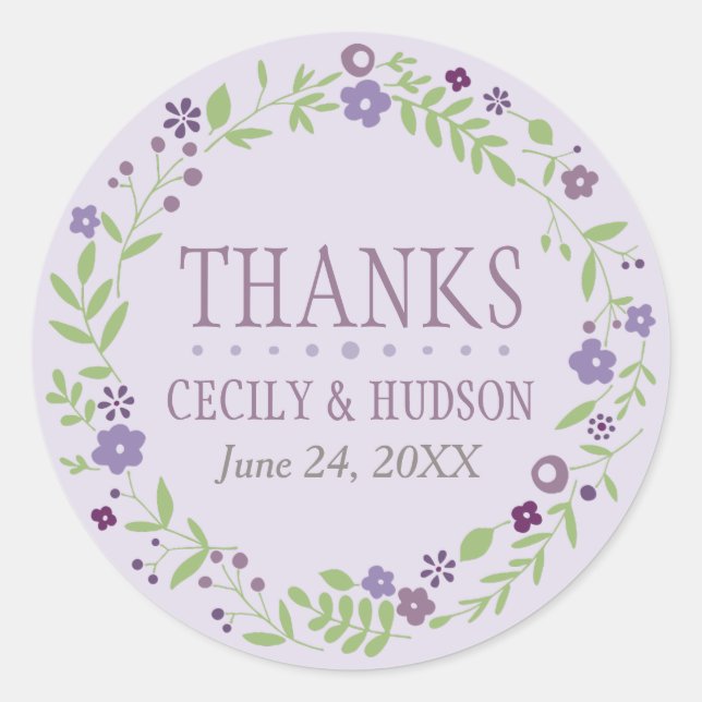 Sticker Rond Couronne florale violette rustique monogramme (Devant)