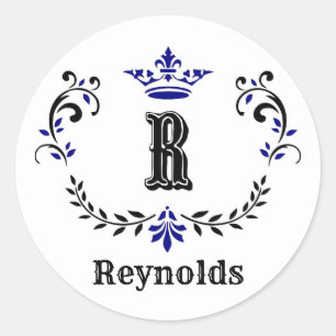 Sticker Rond Couronne Guirlande Monogramme 'R' Personnalisé