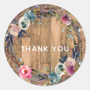 Sticker Rond Couronne moderne florale en bâton de bois rustique