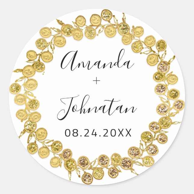 Sticker Rond Couronne noire or simple holographique avec nom et (Devant)