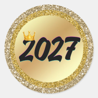 Sticker Rond Couronne pailletée or 2027 Nouvel An