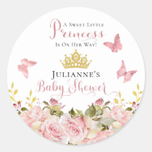 Sticker Rond Couronne   Papillons Floral Princess Baby shower