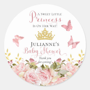 Sticker Rond Couronne   Papillons Floral Princess Baby shower