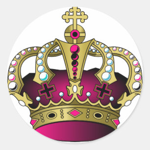 Sticker Rond Couronne rose et or