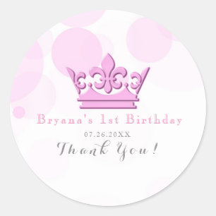 Sticker Rond Couronne rose et points Favori de fête d'anniversa
