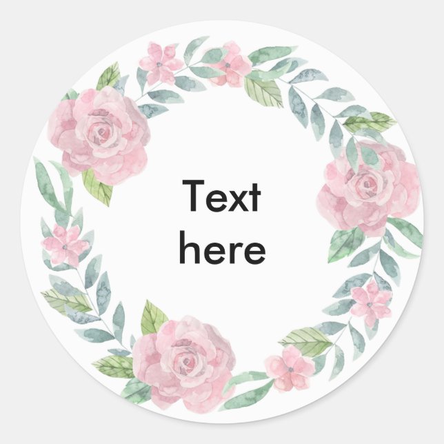 Sticker Rond Couronne rose pastel pour customiser avec un nom (Devant)