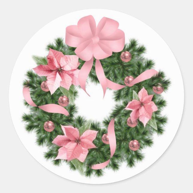 Sticker Rond Couronne rose Poinsetta (Devant)