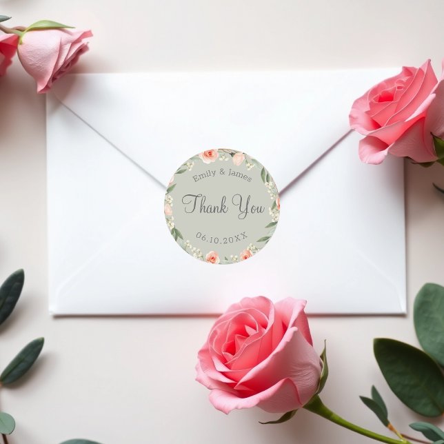 Sticker Rond Couronne rose verte et romantique (Créateur téléchargé)