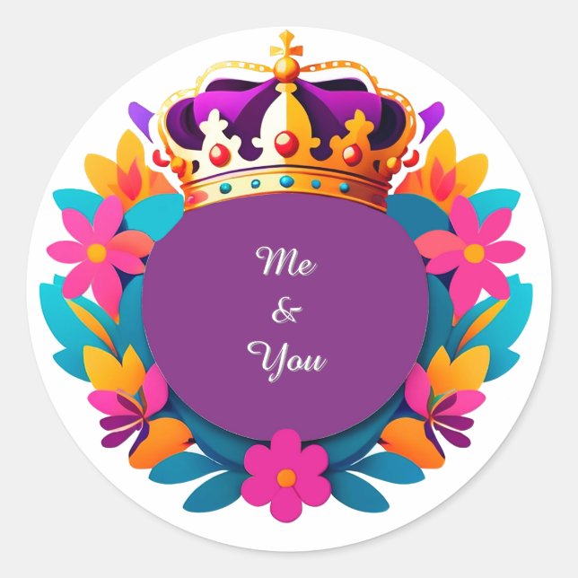 Sticker Rond Couronne Royale Avec Cercle Violet (Devant)