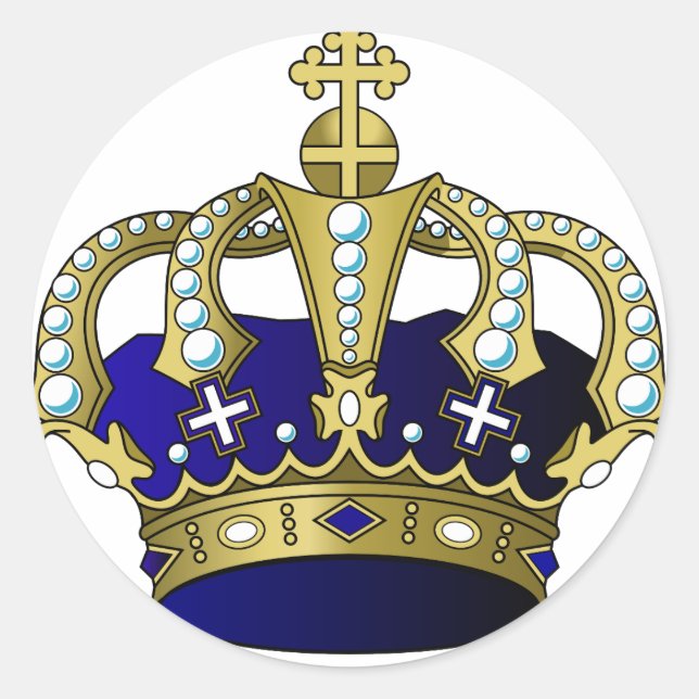 Sticker Rond Couronne royale bleue et or (Devant)
