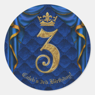 Sticker Rond Couronne Royale Bleue et Or 3 3ème Fête d'annivers