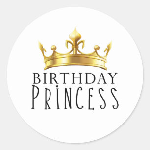 Sticker Rond Couronne Royale d'Or Anniversaire Fête de Princess