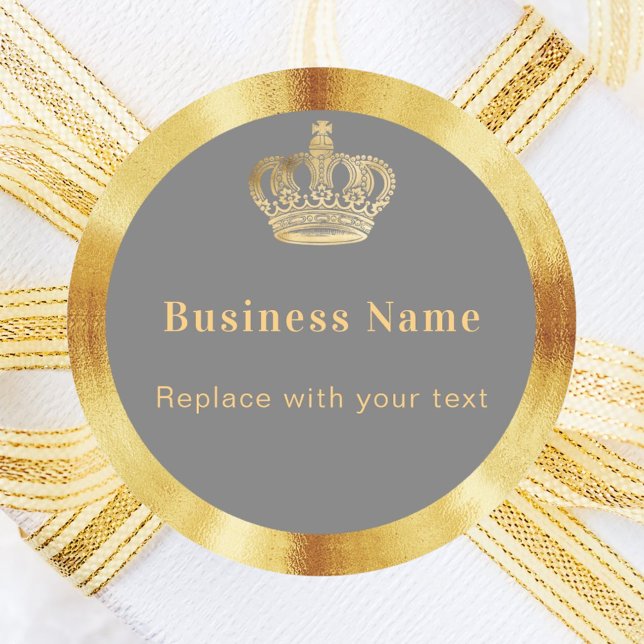 Sticker Rond Couronne royale d'or gris d'affaires (Créateur téléchargé)