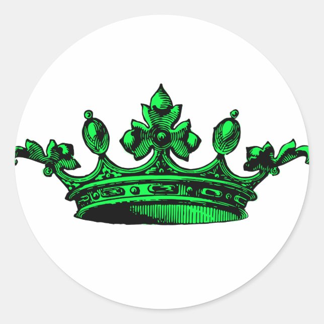Sticker Rond Couronne royale en vert citron. Prince, Princesse, (Devant)