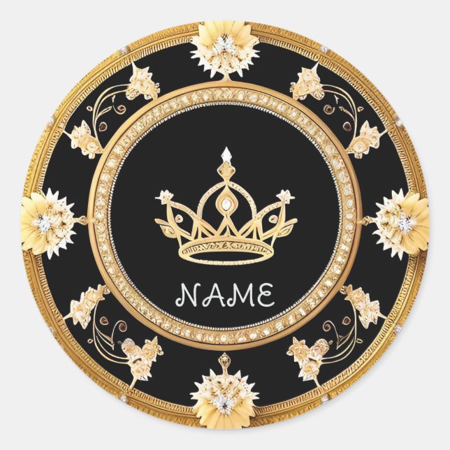 Sticker Rond 👑 Couronne Royale Nom Personnalisé 👑 (Devant)