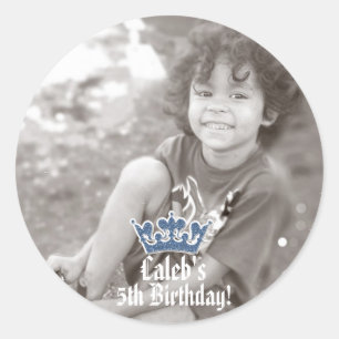 Sticker Rond Couronne Royale Prince Pailletée Bleue PHOTO Autoc