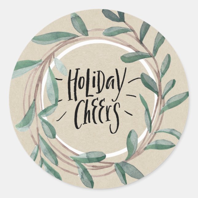 Sticker Rond Couronne rustique aux feuilles botaniques Kraft po (Devant)