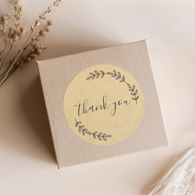 Sticker Rond Couronne simple Rustic Kraft Calligraphie Merci (Créateur téléchargé)