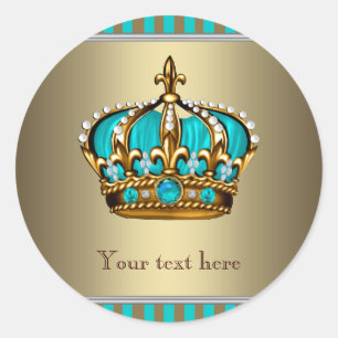 Sticker Rond Couronne turquoise bleue et or