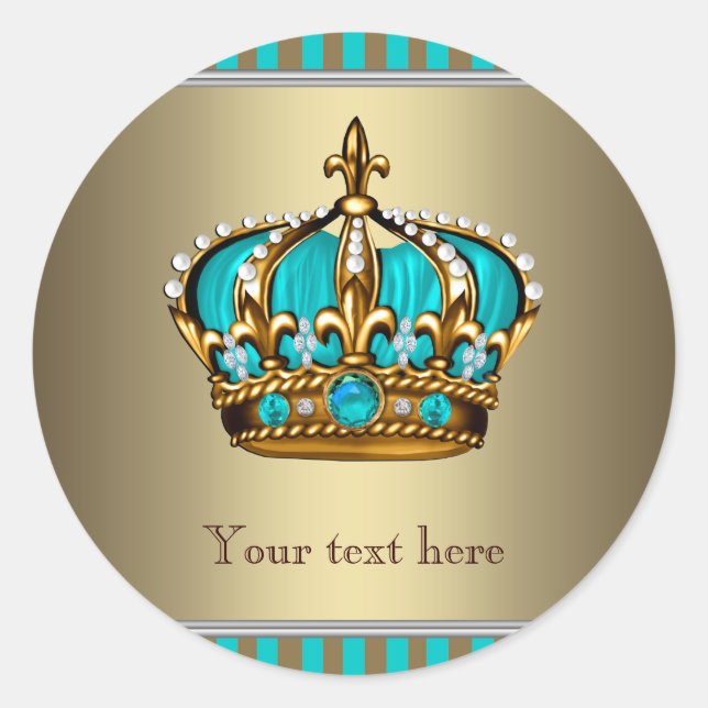 Sticker Rond Couronne turquoise bleue et or (Devant)