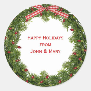 Sticker Rond couronne verte de Noël avec fil rouge clair