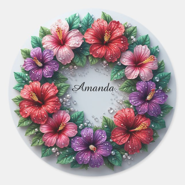 Sticker Rond Couronne vibrante d'hibiscus (Devant)