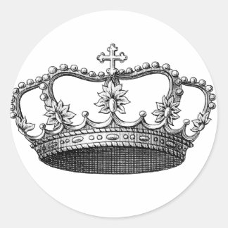 Sticker Rond Couronne vintage noir et blanc