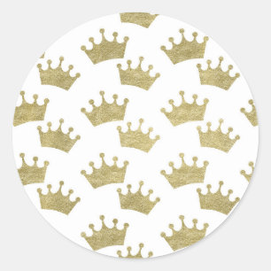 Sticker Rond Couronnes royales dorées Baby Shower Conte de fées