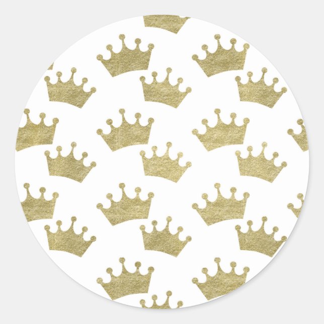 Sticker Rond Couronnes royales dorées Fée princesse Baby Shower (Devant)