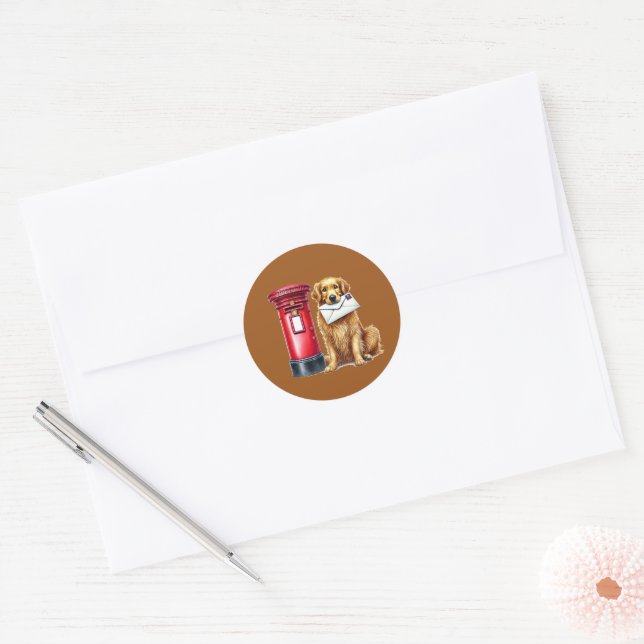 Sticker Rond Courrier d'amoureux de chiens mignons (Enveloppe)