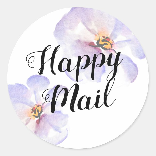 Sticker Rond Courrier Heureux Fleurs Aquarelle Bleue (Devant)