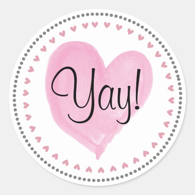 Sticker Rond Courrier heureux Yay de coeurs roses (Devant)