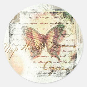 Sticker Rond Courrier papillon vintage