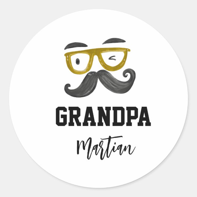 Sticker Rond Cours amusant jaune et Mustache Grandpa personnali (Devant)