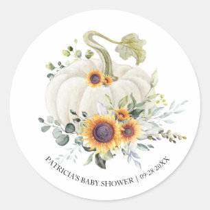 Sticker Rond Cours de Baby Shower automnal Citrouille Eucalyptu