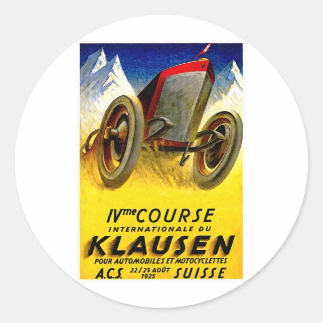 Sticker Rond Course de Klausen ~ Annonce automobile Vintage (Devant)