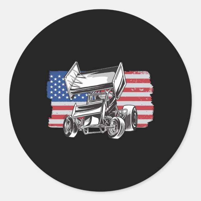 Sticker Rond Course de Sprint Car Drapeau USA  (Devant)