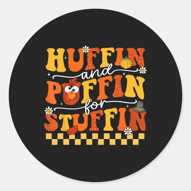 Sticker Rond Course de Thanksgiving Trot de dinde Huffin et Puf (Devant)