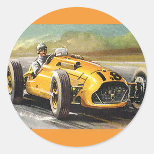 Sticker Rond Course sportive vintage, course automobile de cour