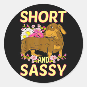 Sticker Rond Court Et Sy Mignon Fleur Dachshund Chien De Vienne
