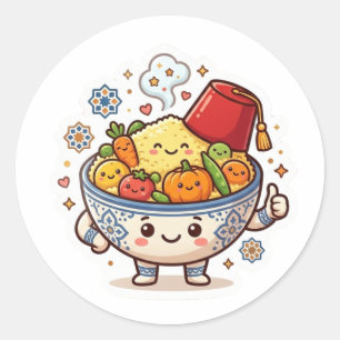 Sticker Rond Couscous Marocain Kawaii - Nourriture Traditionnel